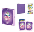 Espeon-themed gift box with purple binder, card sleeves, and Terastal Gathering booster pack