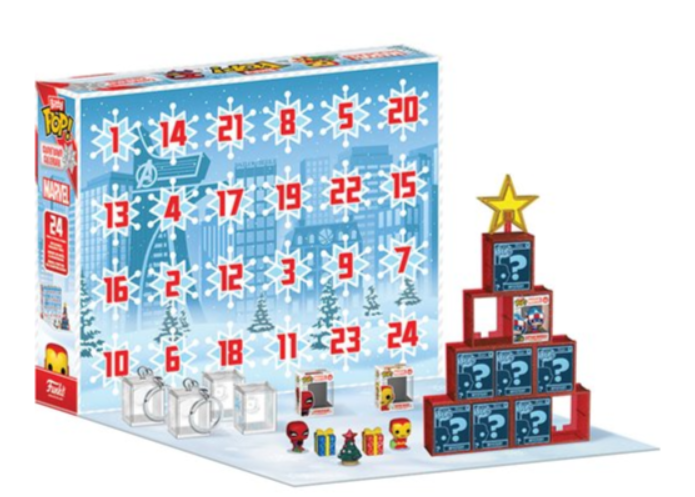Marvel Funko Bitty Pop! 24-day countdown calendar box with Captain America, Iron Man and Spider-Man